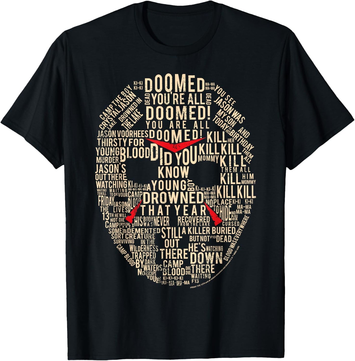 Friday The 13th Jason Mask Text Fill T-Shirt - T-Shirt | Black