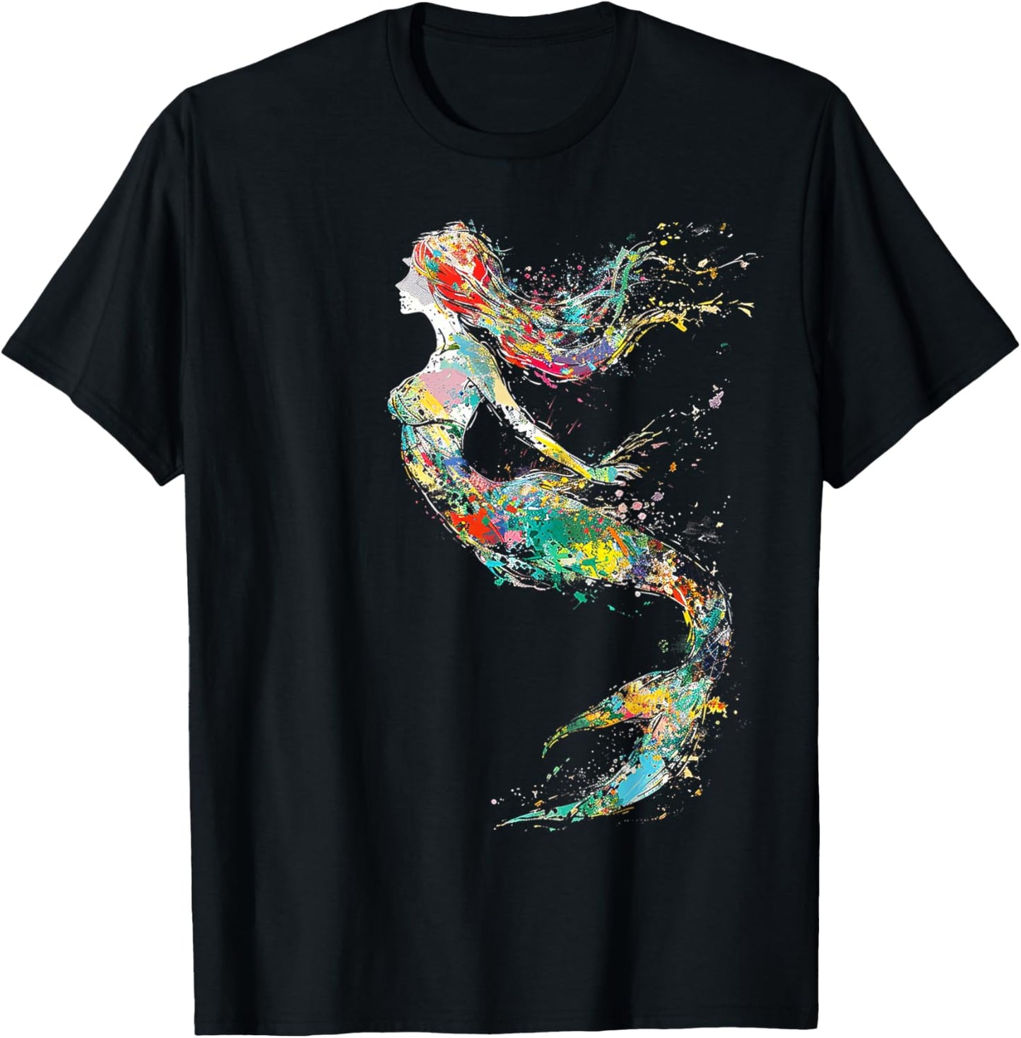 Mermaid Colorful Painting Art Graphic Abstract Motif Mermaid T-Shirt - T-Shirt | Black