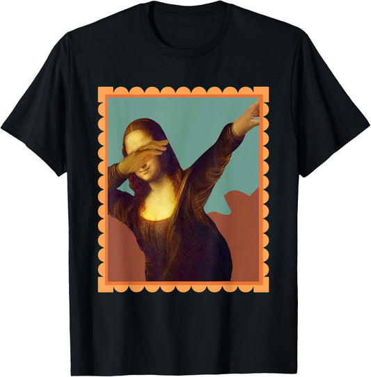 Dabbing Mona Lisa Painting Funny Art Teacher Women Kids T-Shirt - T-Shirt | Black