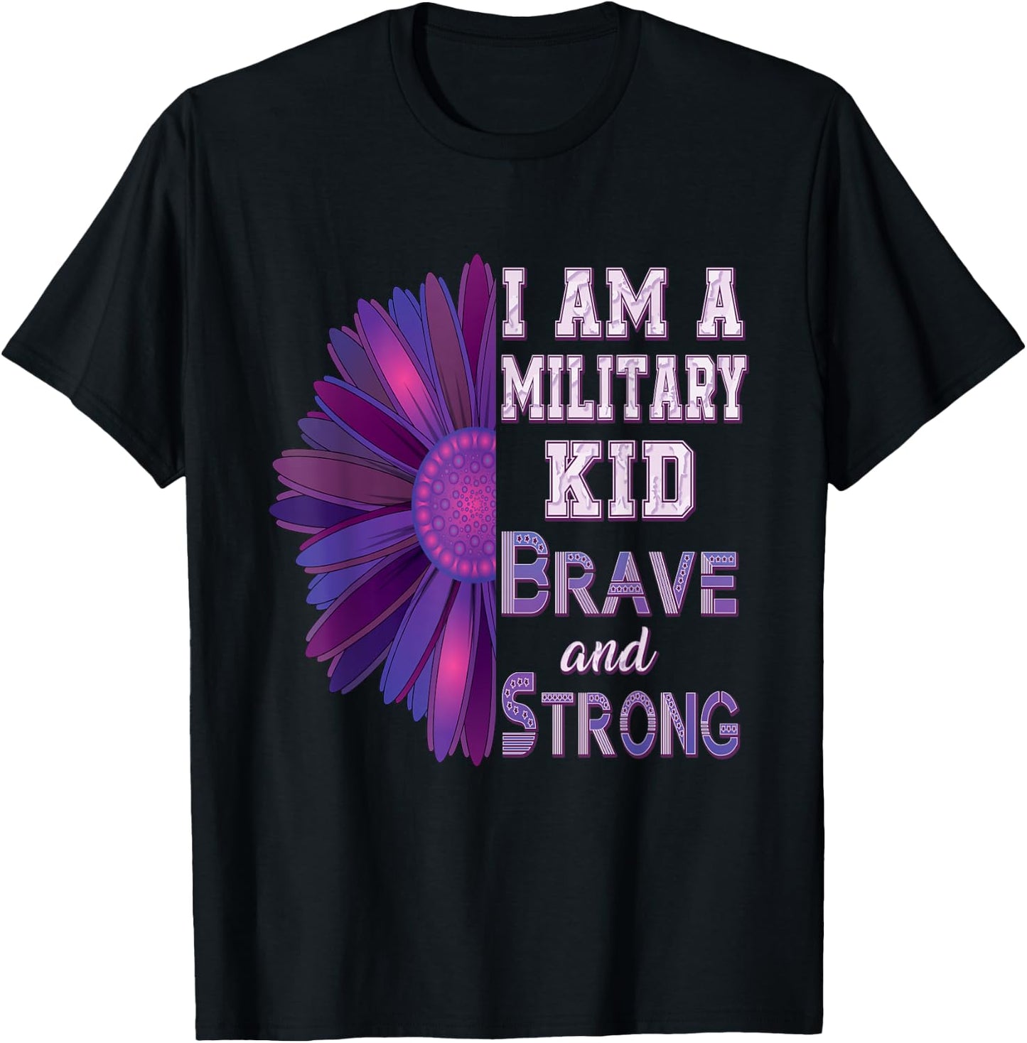 I Am A Military Kid Brave And Strong Purple Up American T-Shirt - T-Shirt | Black