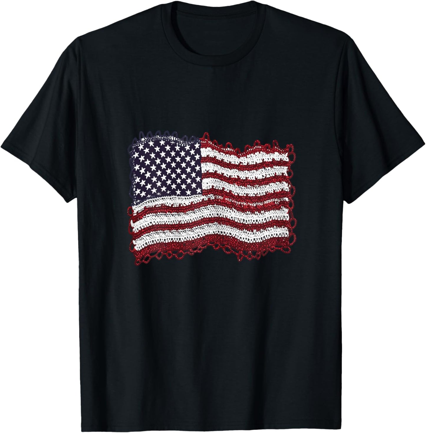 American Flag Crochet 4th Of July Crocheting Patriotic Women T-Shirt - T-Shirt | Black
