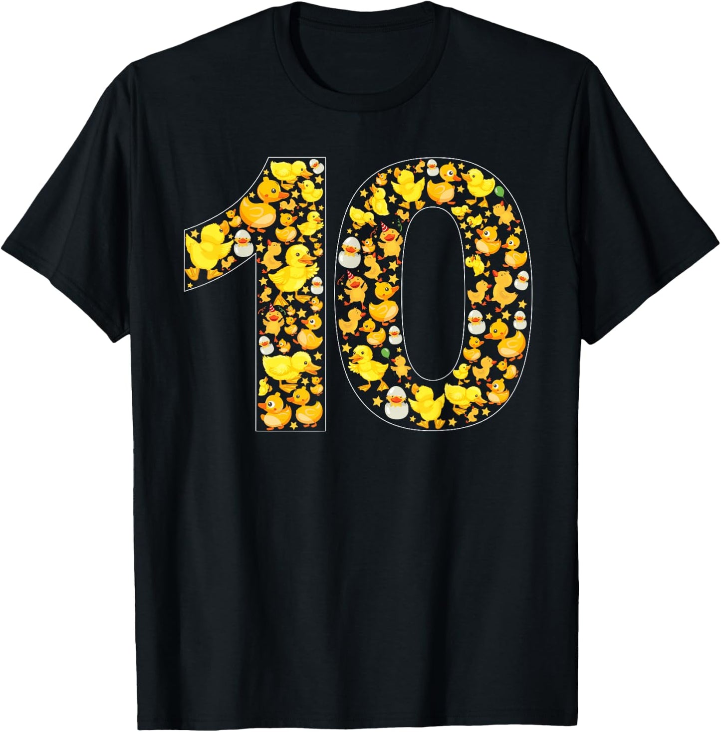 10th Birthday Cute Duck Theme 10 Year Old Boy Girl Birthday T-Shirt - T-Shirt | Black