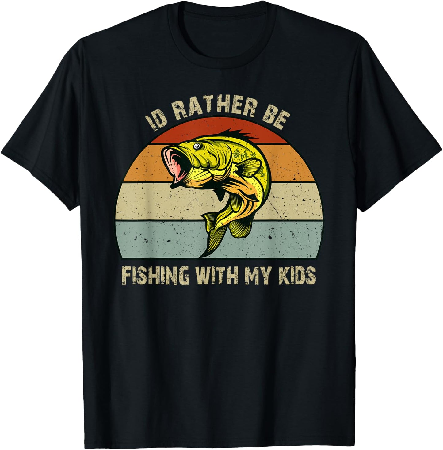 Id Rather be Fishing with My Kids Bass Fishing Gifts Dad T-Shirt - T-Shirt | Black