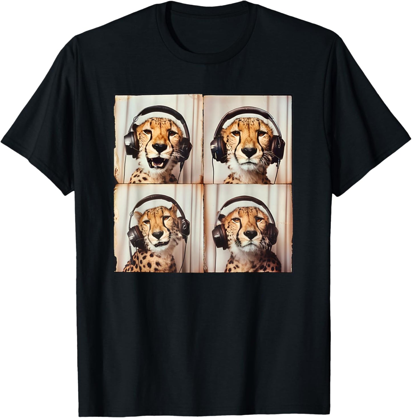 Cheetah Listening To Music Lover Cool Safari Animal T-Shirt - T-Shirt | Black