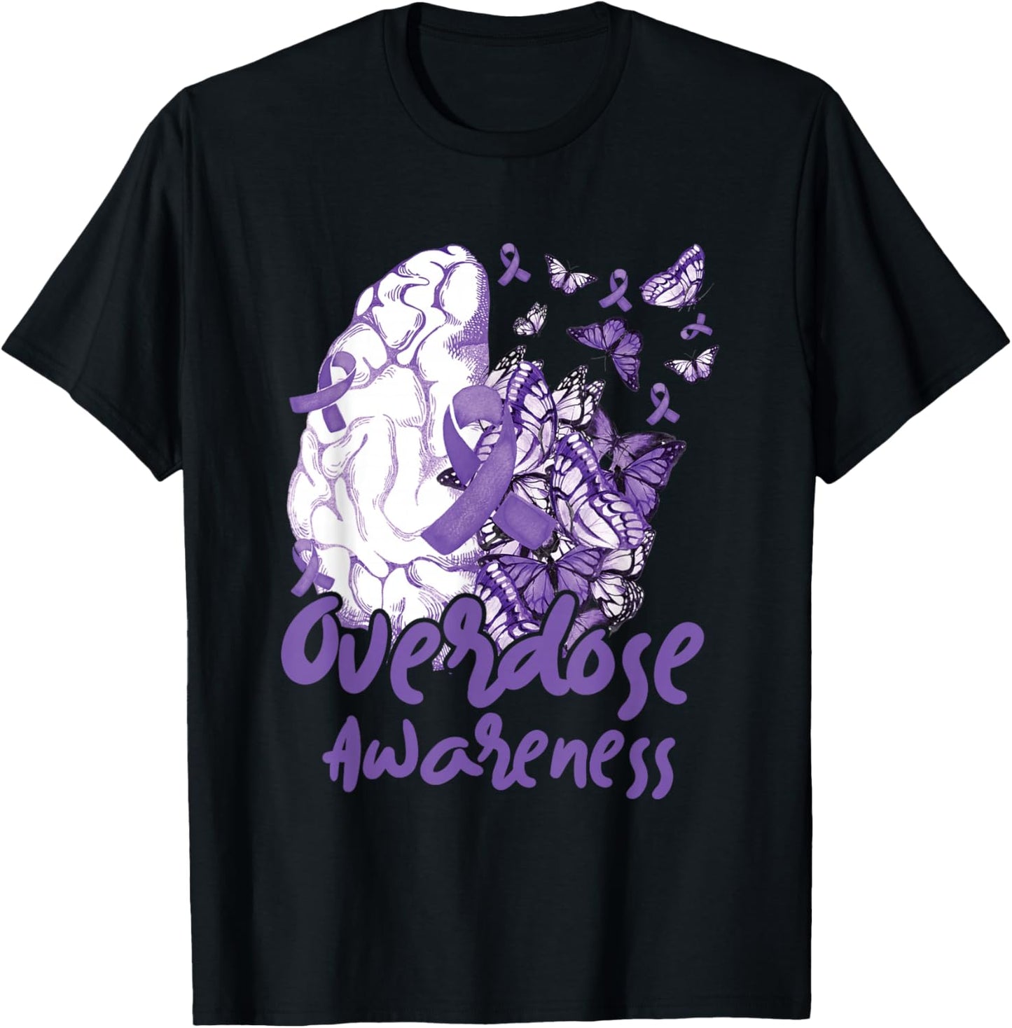 Overdose Awareness Purple Ribbon Drug Addiction T-Shirt - T-Shirt | Black