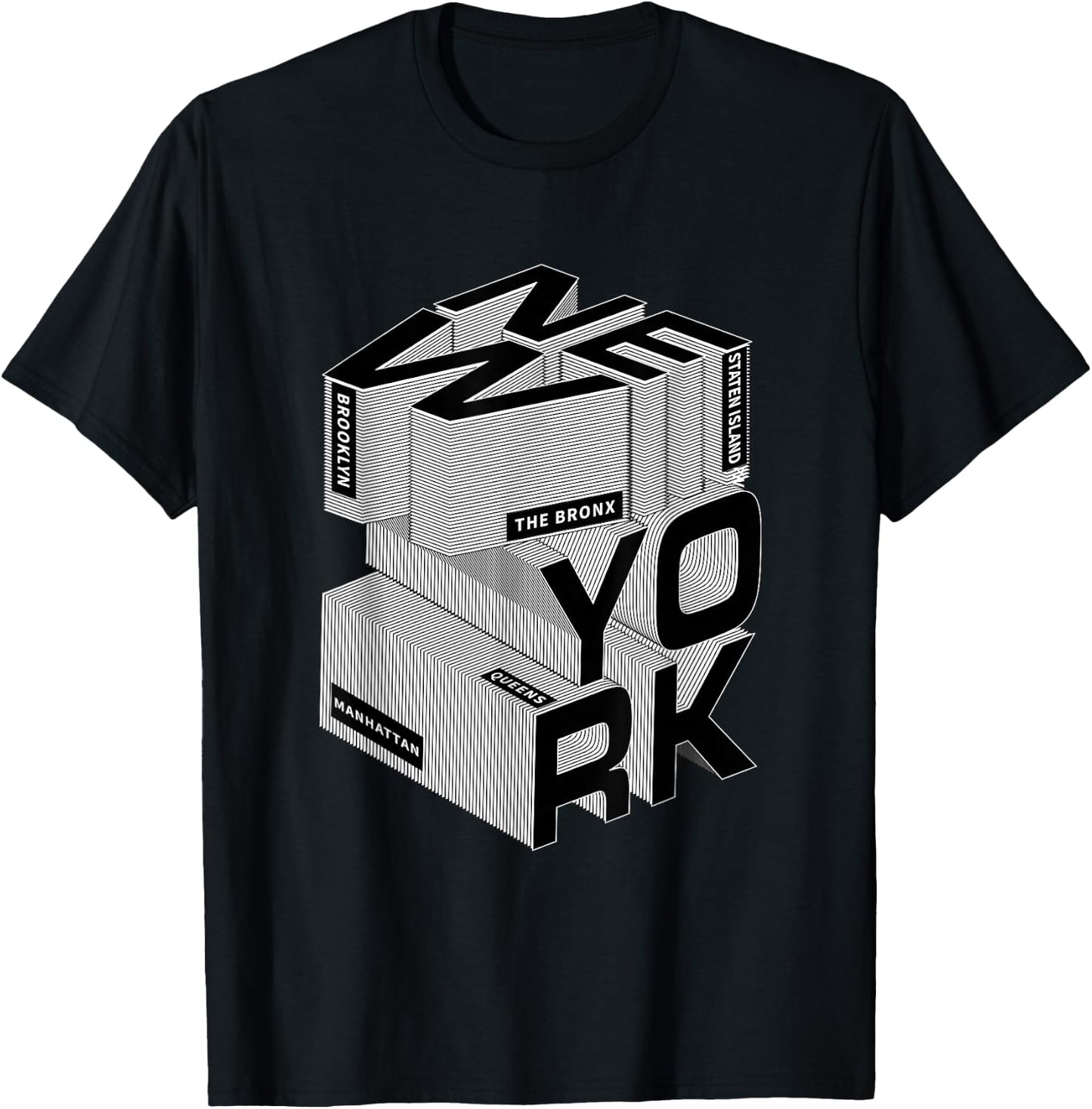 Mara Closet -Adults New York City Five Boroughs Urban Typography , Black, Small, Short Sleeve T-Shirt - T-Shirt | Black