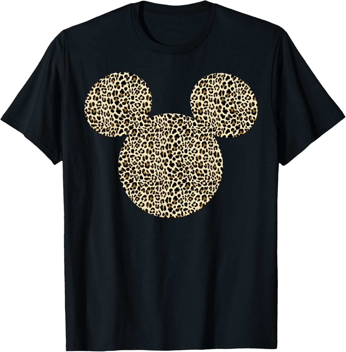 Disney Mickey Mouse Cheetah Print Silhouette Fill Short Sleeve T-Shirt - T-Shirt | Black