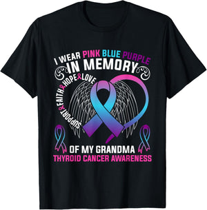 I Wear Pink BLue Purple In Memory Of My Grandma Thyroid T-Shirt - T-Shirt | Black
