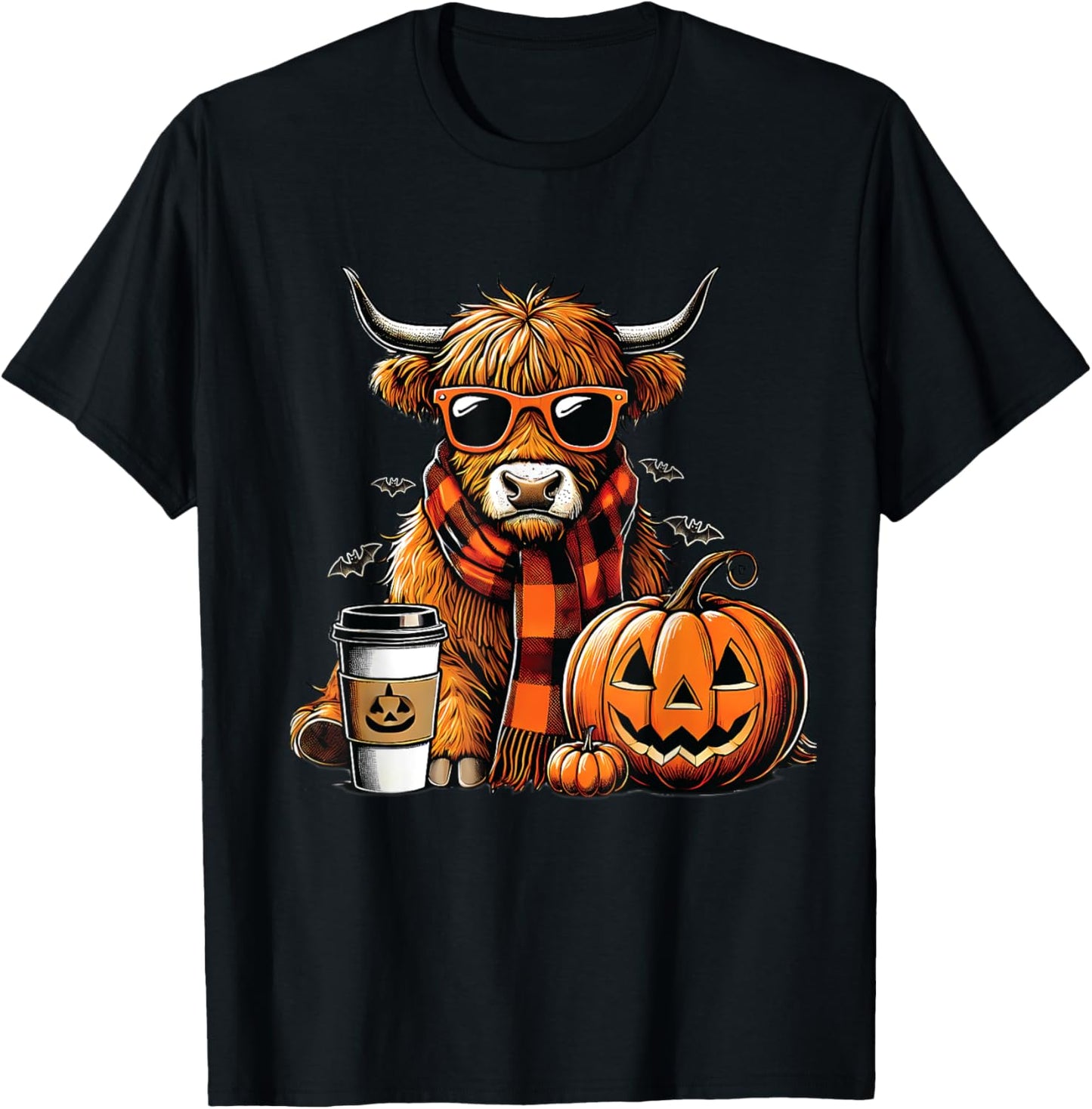 Animal lovers Highland cow Witch Hat celebrating Halloween T-Shirt - T-Shirt | Black
