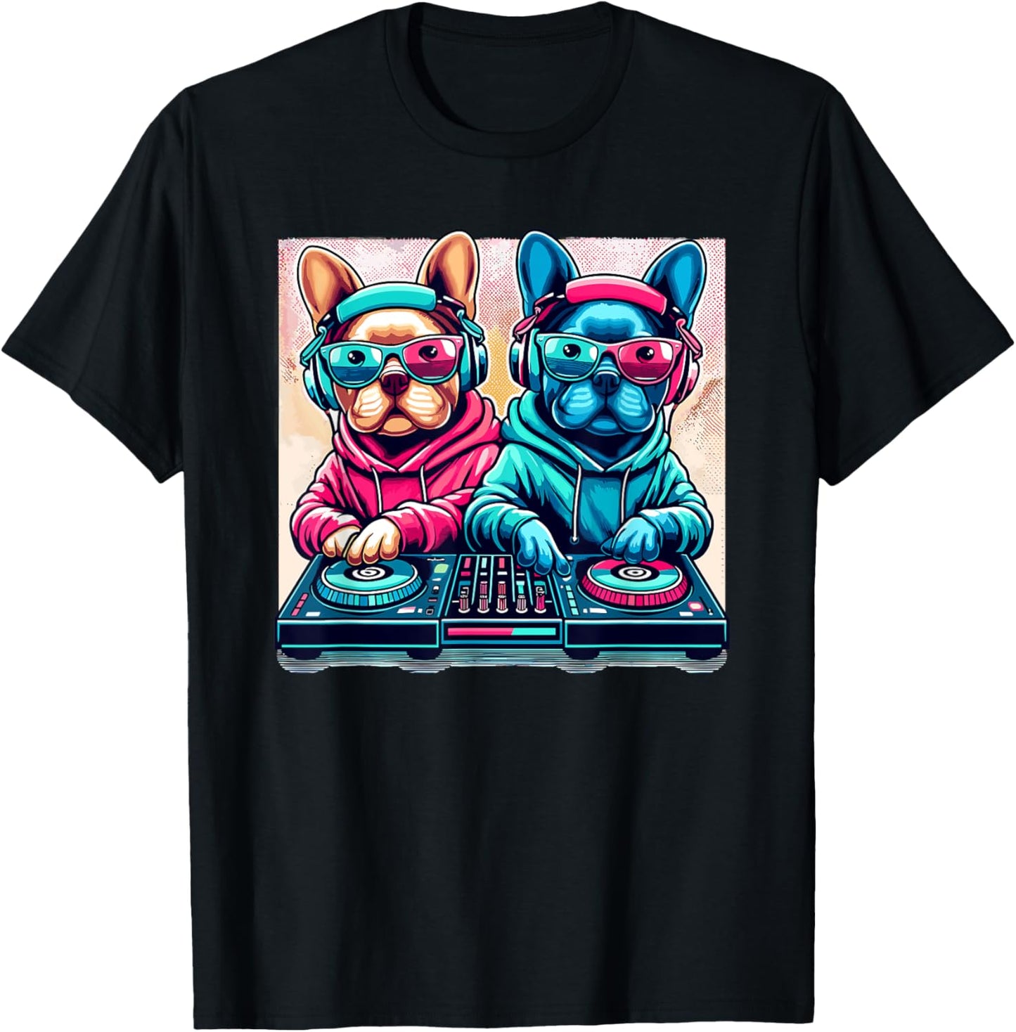 Funny DJ French Bulldog Disco Sound Tech Headphone Music T-Shirt - T-Shirt | Black