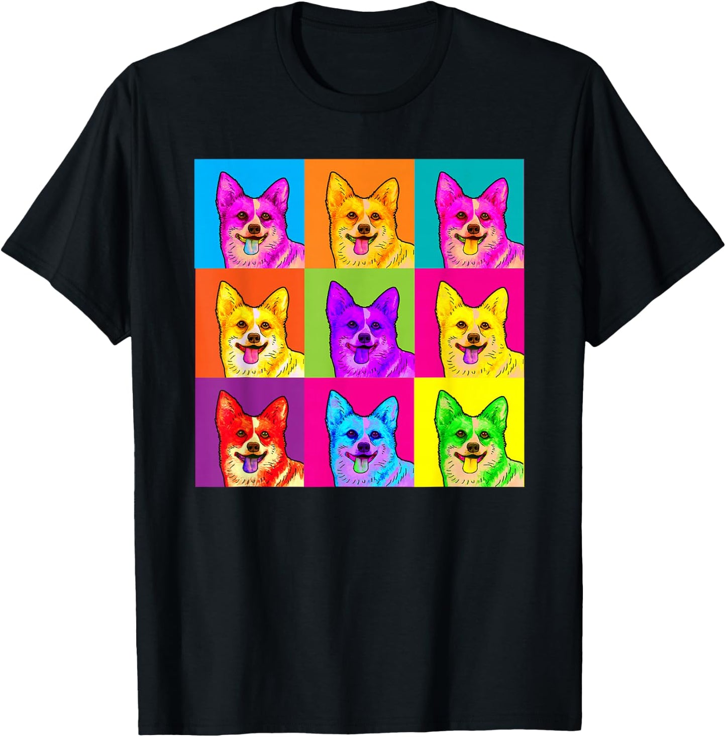 Pop Art Corgi Dog Colorful Artistic Artist Gifts Men Women Kids T-Shirt - T-Shirt | Black