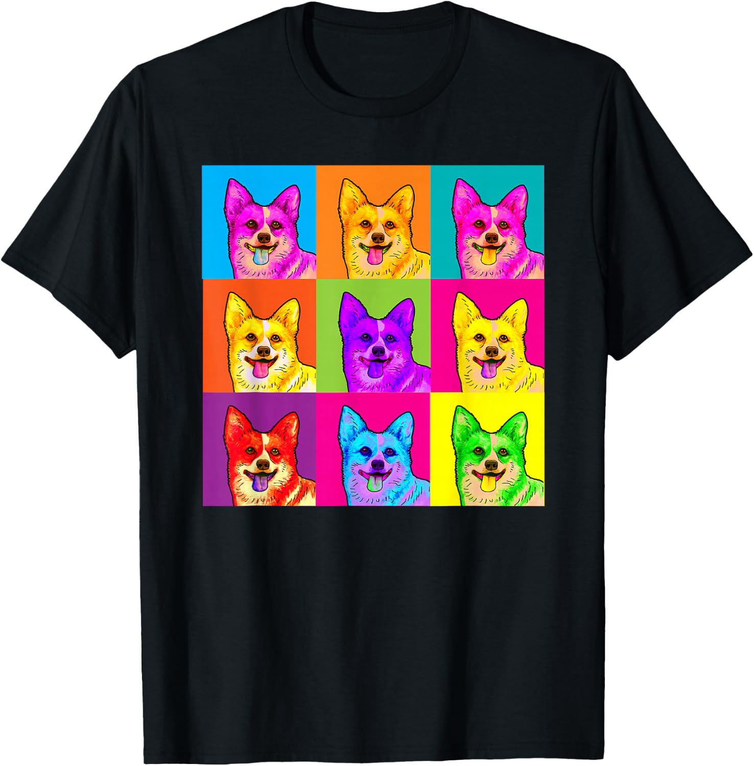 Pop Art Corgi Dog Colorful Artistic Artist Gifts Men Women Kids T-Shirt - T-Shirt | Black