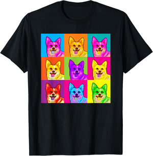 Pop Art Corgi Dog Colorful Artistic Artist Gifts Men Women Kids T-Shirt - T-Shirt | Black