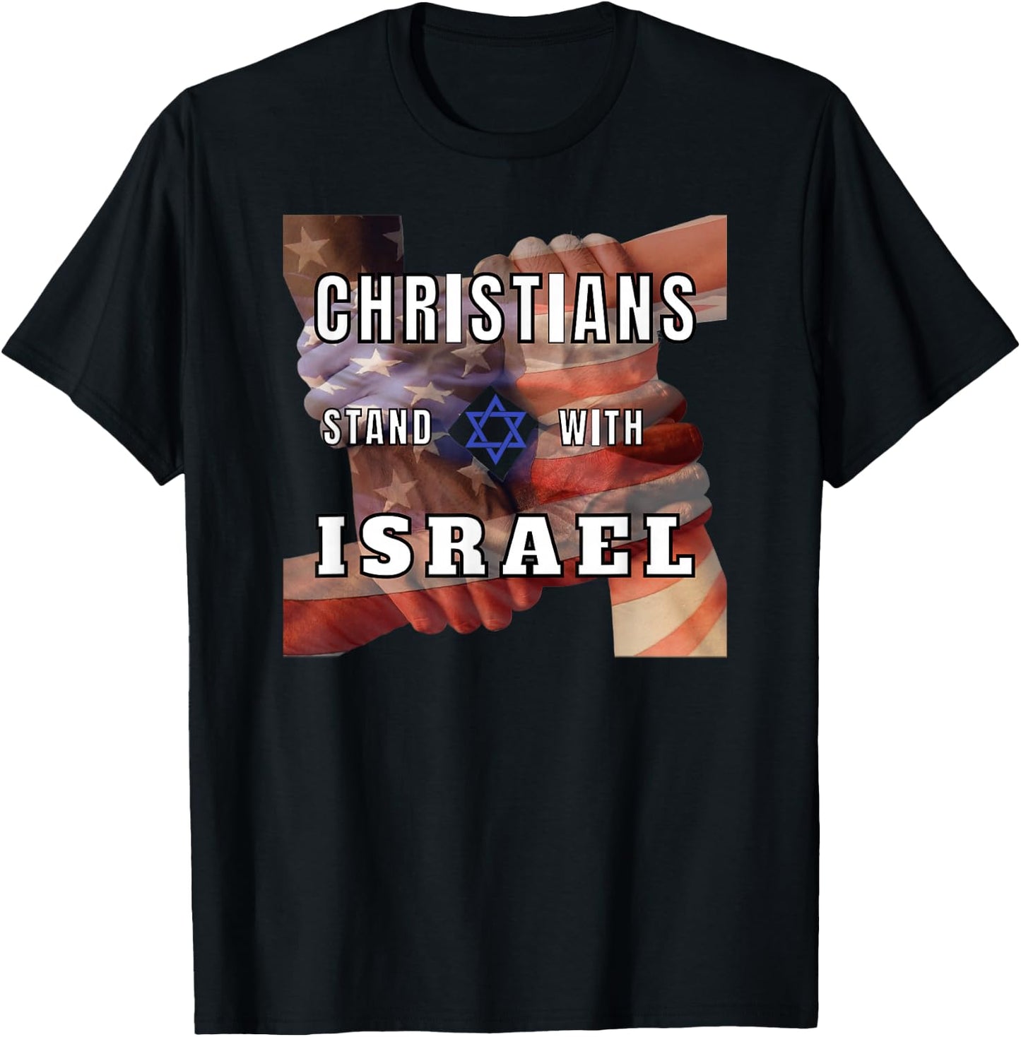 Christians Stand With Israel Amercan Flag Patriotic T-Shirt - T-Shirt | Black