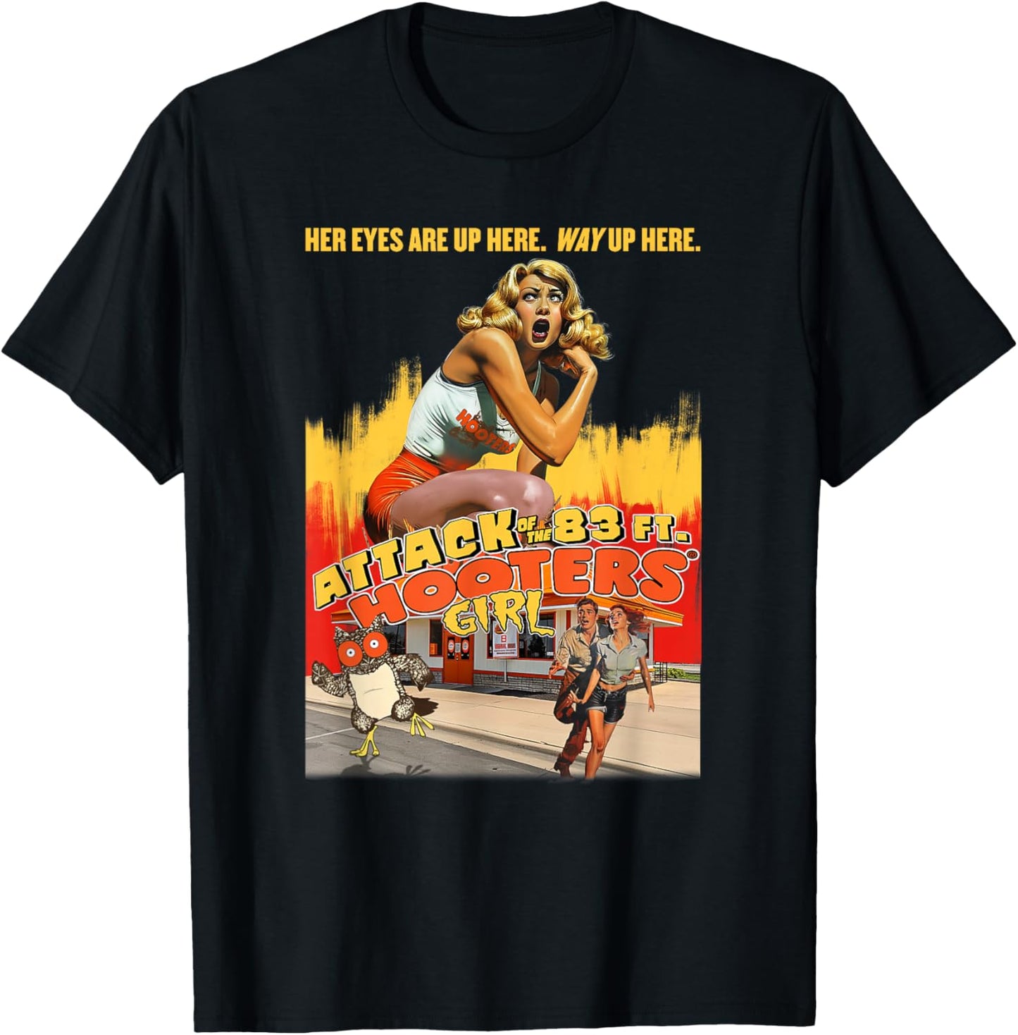 Hooters Attack of The 83ft Hooters Girl Funny B-Movie Retro T-Shirt - T-Shirt | Black