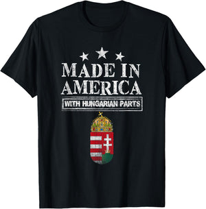 Made in America with Hungarian Parts Pride Hungary Immig T-Shirt - T-Shirt | Black
