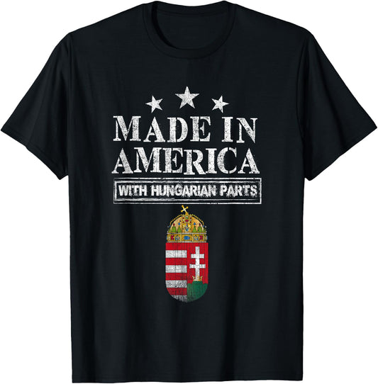 Made in America with Hungarian Parts Pride Hungary Immig T-Shirt - T-Shirt | Black