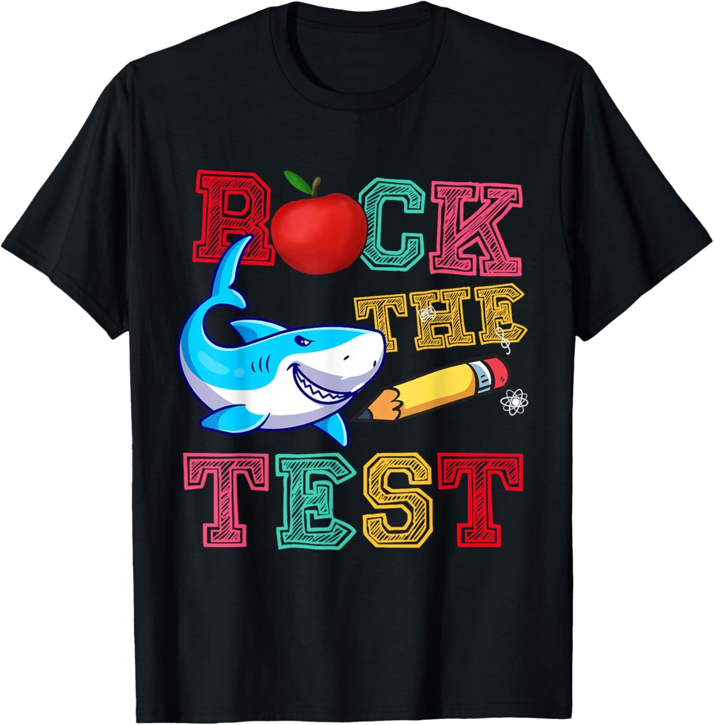 Rock The Test Testing Day Shark Motivational Teacher Student T-Shirt - T-Shirt | Black