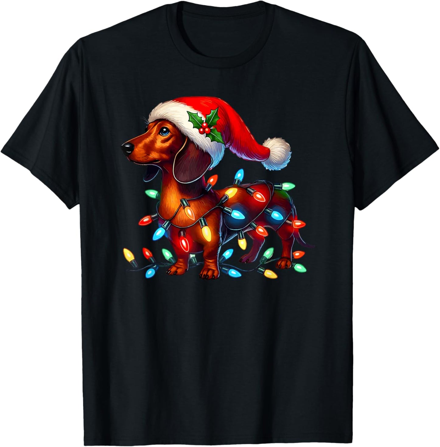 Dachshund weiner weener wiener dog funny christmas lights T-Shirt - T-Shirt | Black
