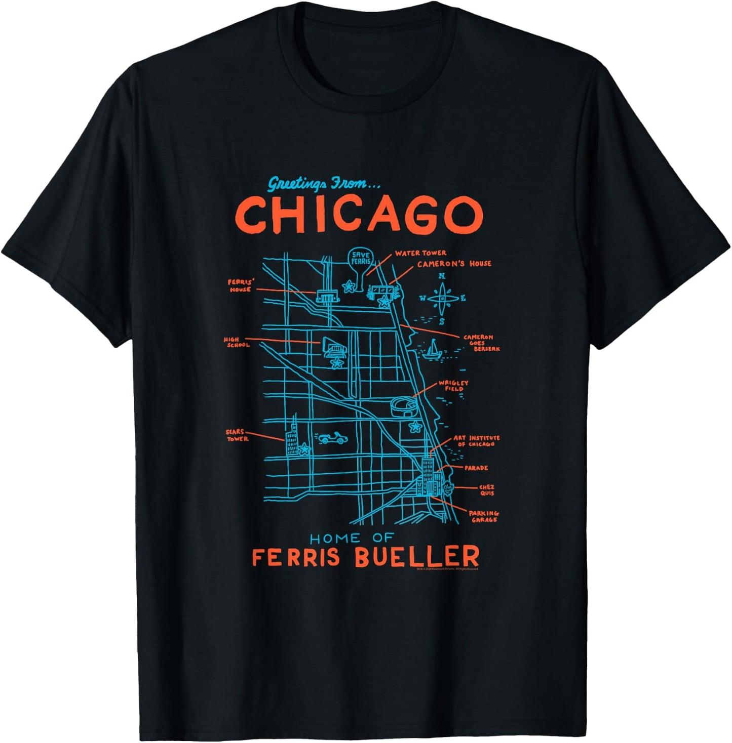 Ferris Bueller's Day Off Chicago Map Funny Movie T-Shirt - T-Shirt | Black