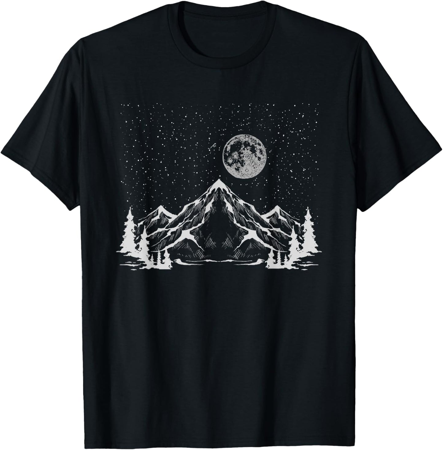 Night Outdoor Nature Trees Mountains Forest Moon Hiking T-Shirt - T-Shirt | Black