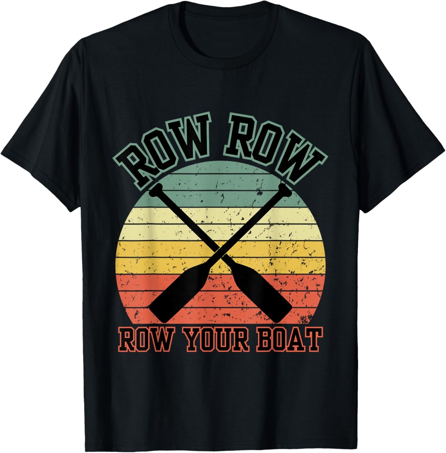 Retro Row Row Row Your Boat Athlete Rowing Crew Sunset Rower T-Shirt - T-Shirt | Black