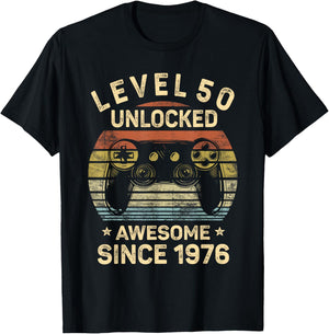 Level 50 Unlocked Awesome Since 1976 50th Birthday Gaming T-Shirt - T-Shirt | Black
