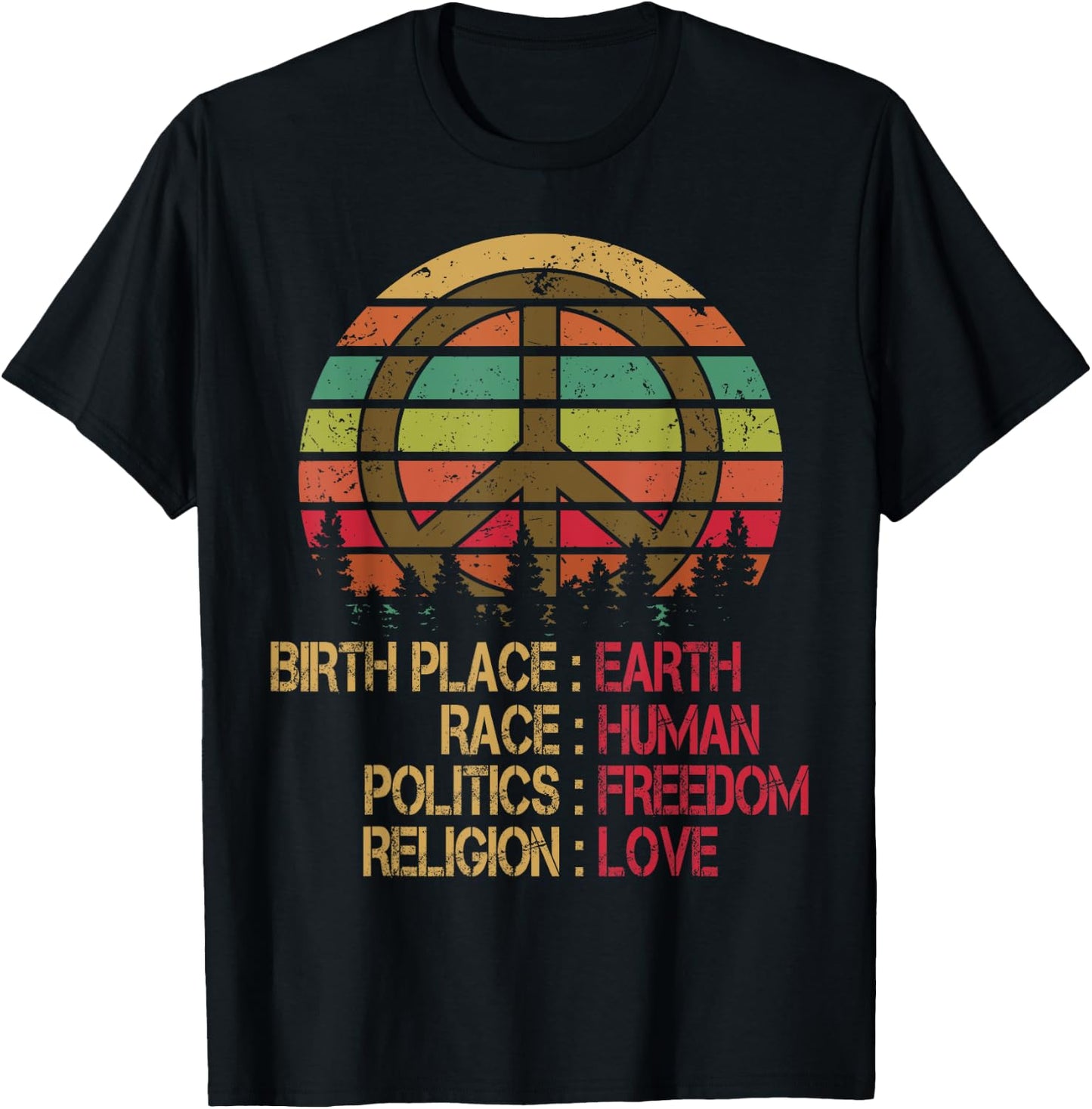 Birthplace Earth-Race Human-Equality Peace-Sign T shirt T-Shirt - T-Shirt | Black