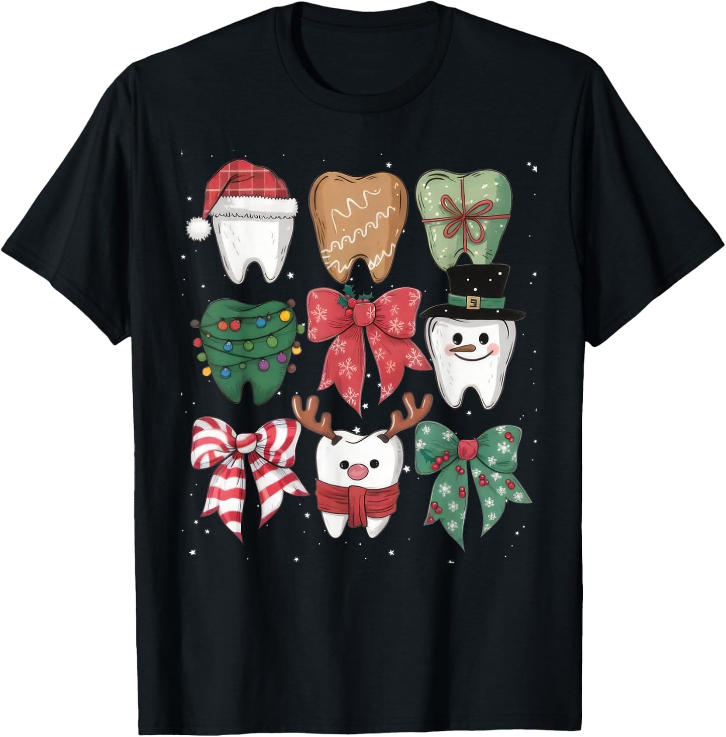 Coquette Bow Dental Christmas Dentist Teeth Dental Hygienist T-Shirt - T-Shirt | Black
