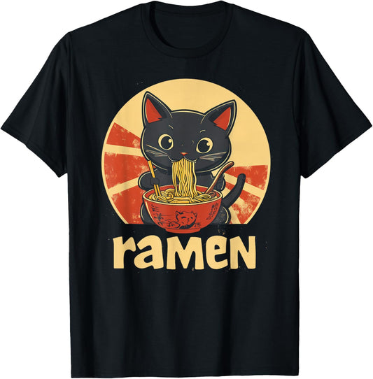 Anime Cat Ramen Kawaii japanese cat kawaii manga T-Shirt - T-Shirt | Black