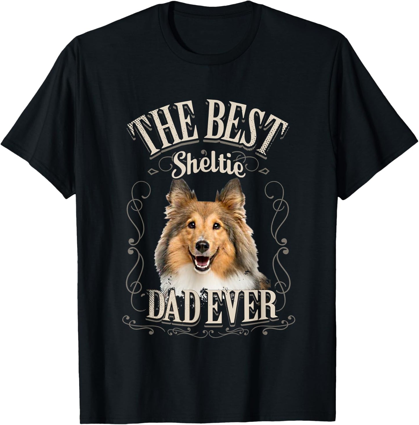 Best Sheltie Dad Ever Shetland Sheepdog Dog Gifts Vintage T-Shirt - T-Shirt | Black