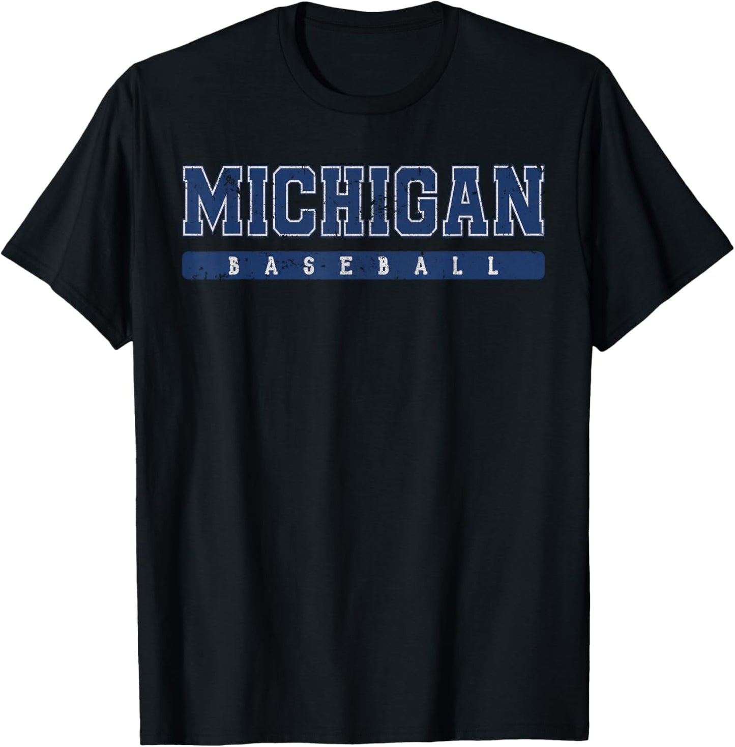 Michigan Baseball Blue Vintage Text T-Shirt - T-Shirt | Black