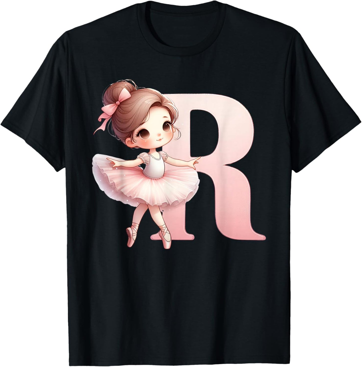 Ballerina Girl Dancing Name First Letter R Girly Tutu Ballet T-Shirt - T-Shirt | Black