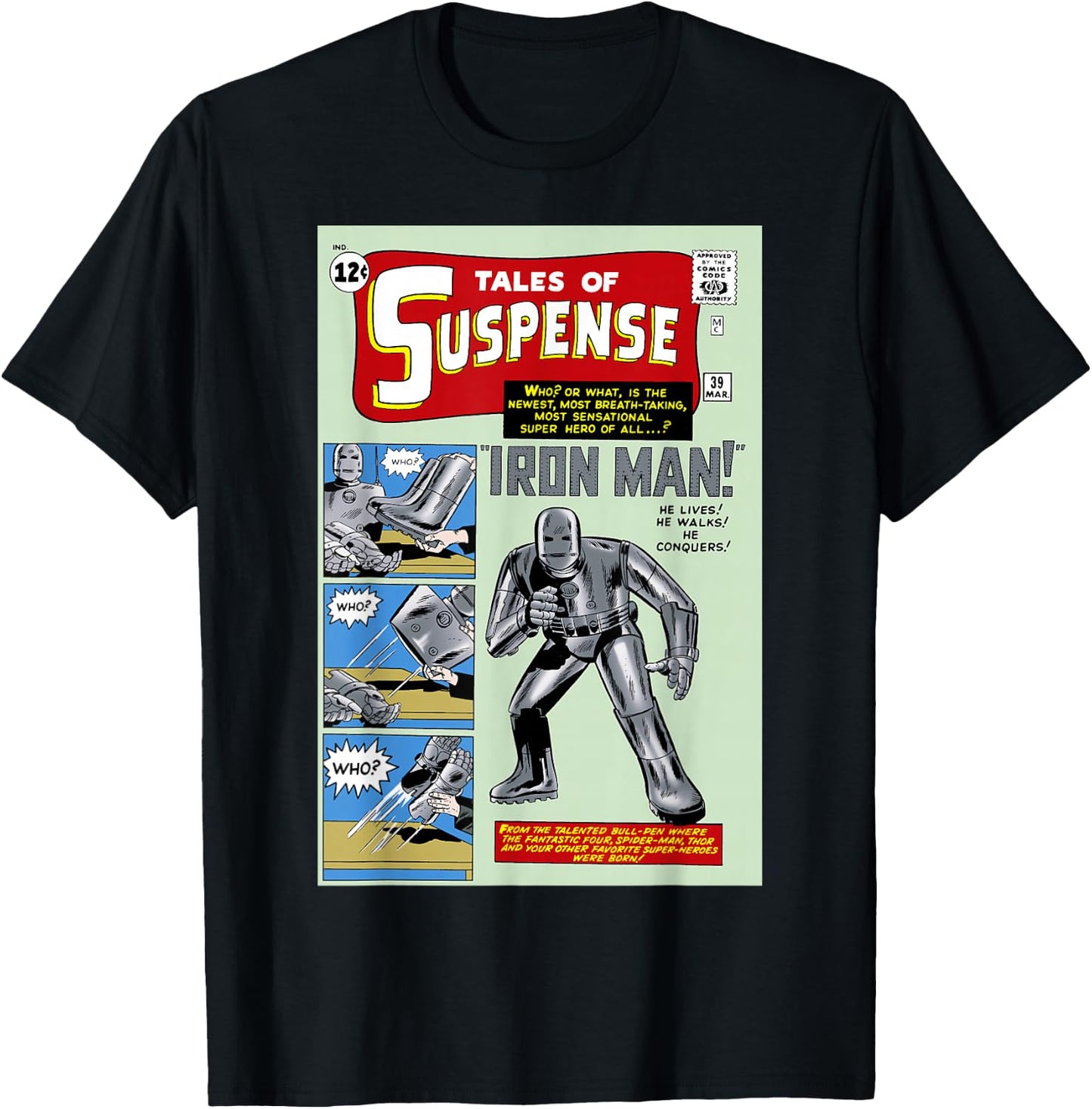 Marvel Avengers Iron Man Classic Suspense Comic Cover T-Shirt - T-Shirt | Black