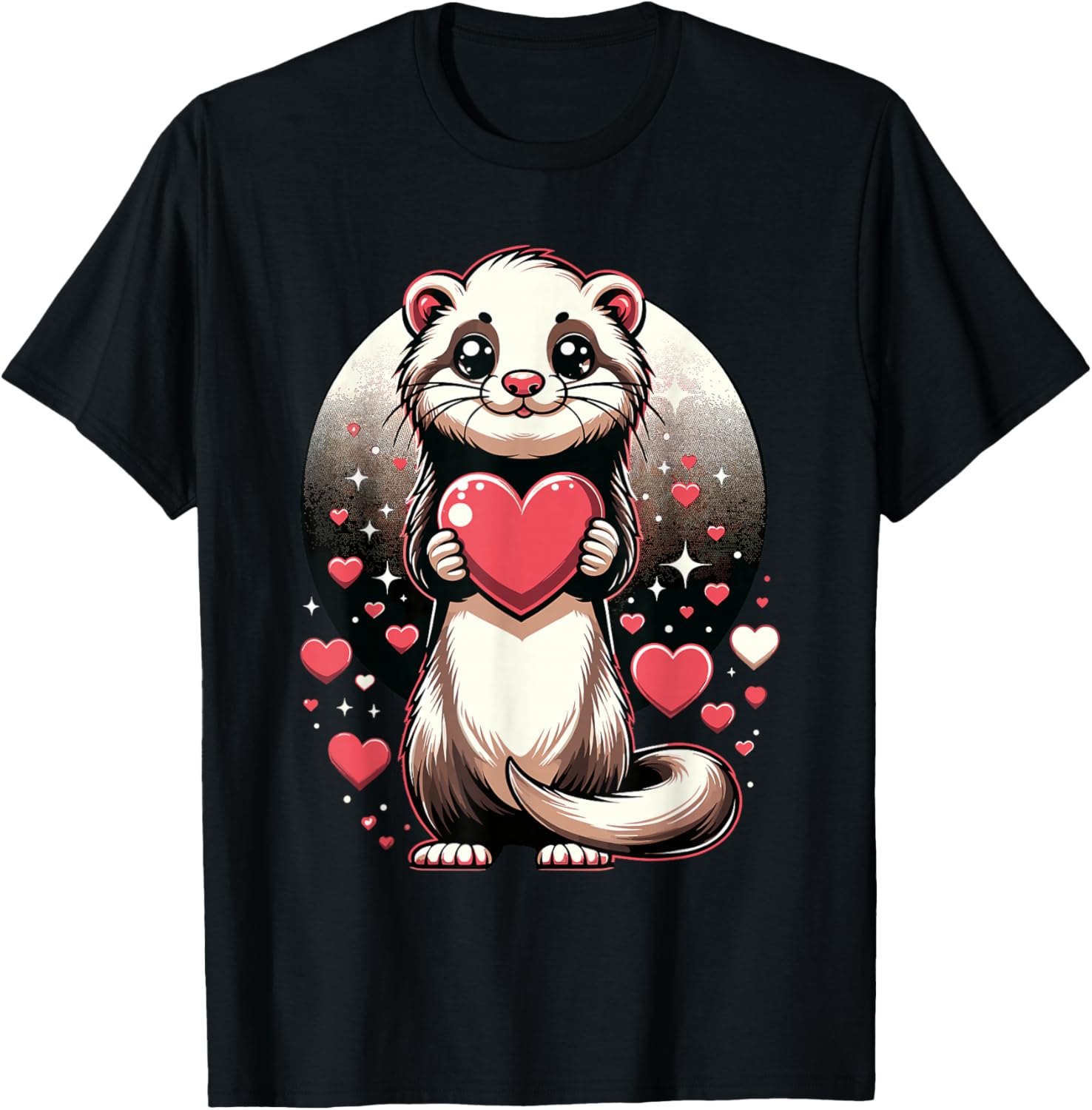 Ferret Holding Heart Valentine's Day Cute Valentine T-Shirt - T-Shirt | Black