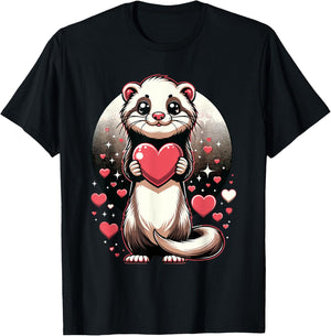 Ferret Holding Heart Valentine's Day Cute Valentine T-Shirt - T-Shirt | Black