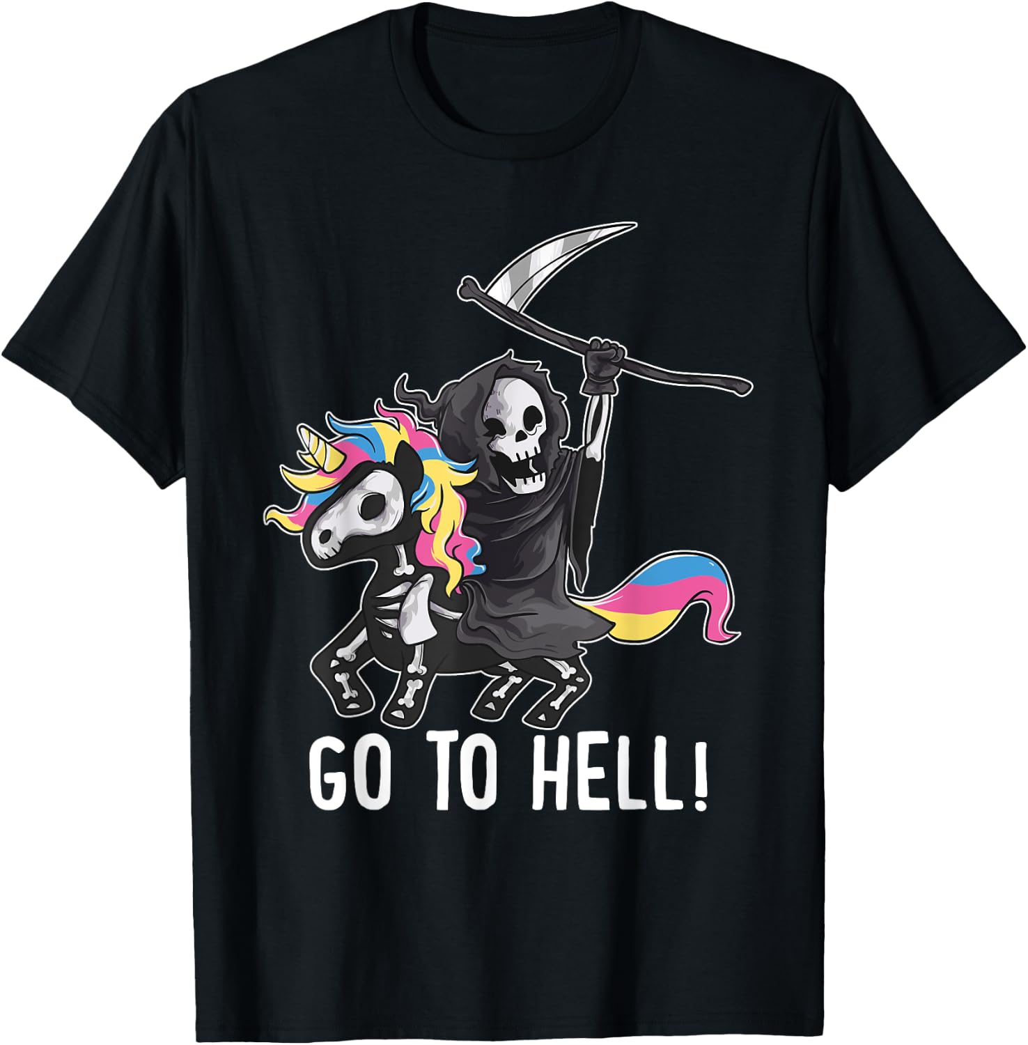 Gehe zum Hölle Unicorn Sugar Skull Grim Reaper Halloween T-Shirt - T-Shirt | Black