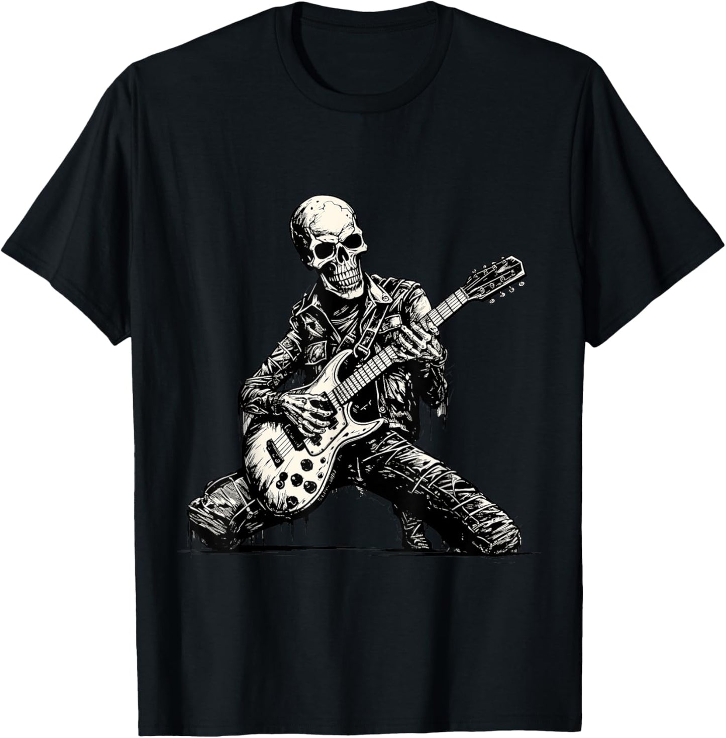Spooky Skeleton Playing Guitar Halloween Costume Rock On T-Shirt - T-Shirt | Black