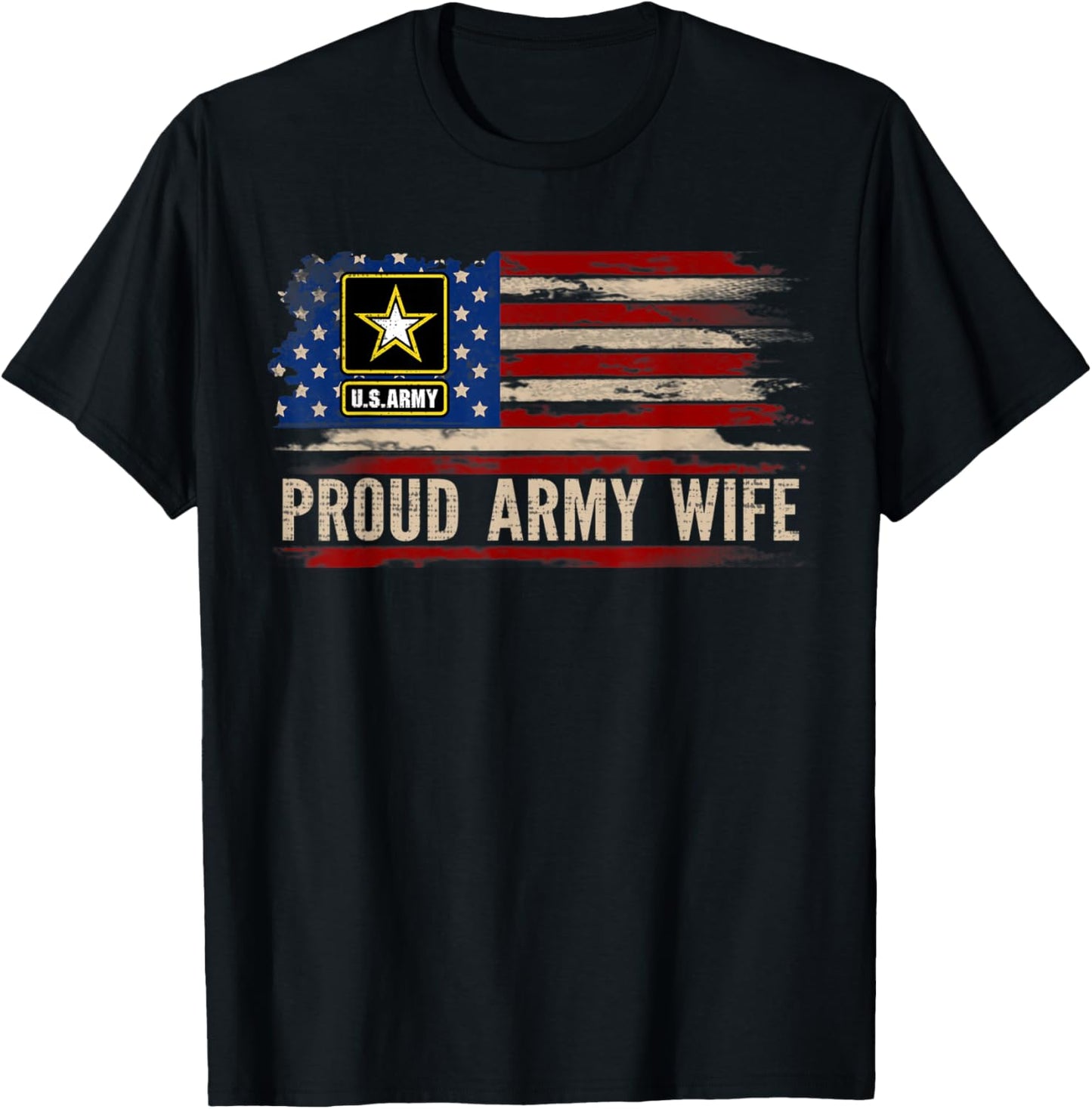 Vintage Proud Army Wife American Flag Veteran Gift Kids Men T-Shirt - T-Shirt | Black
