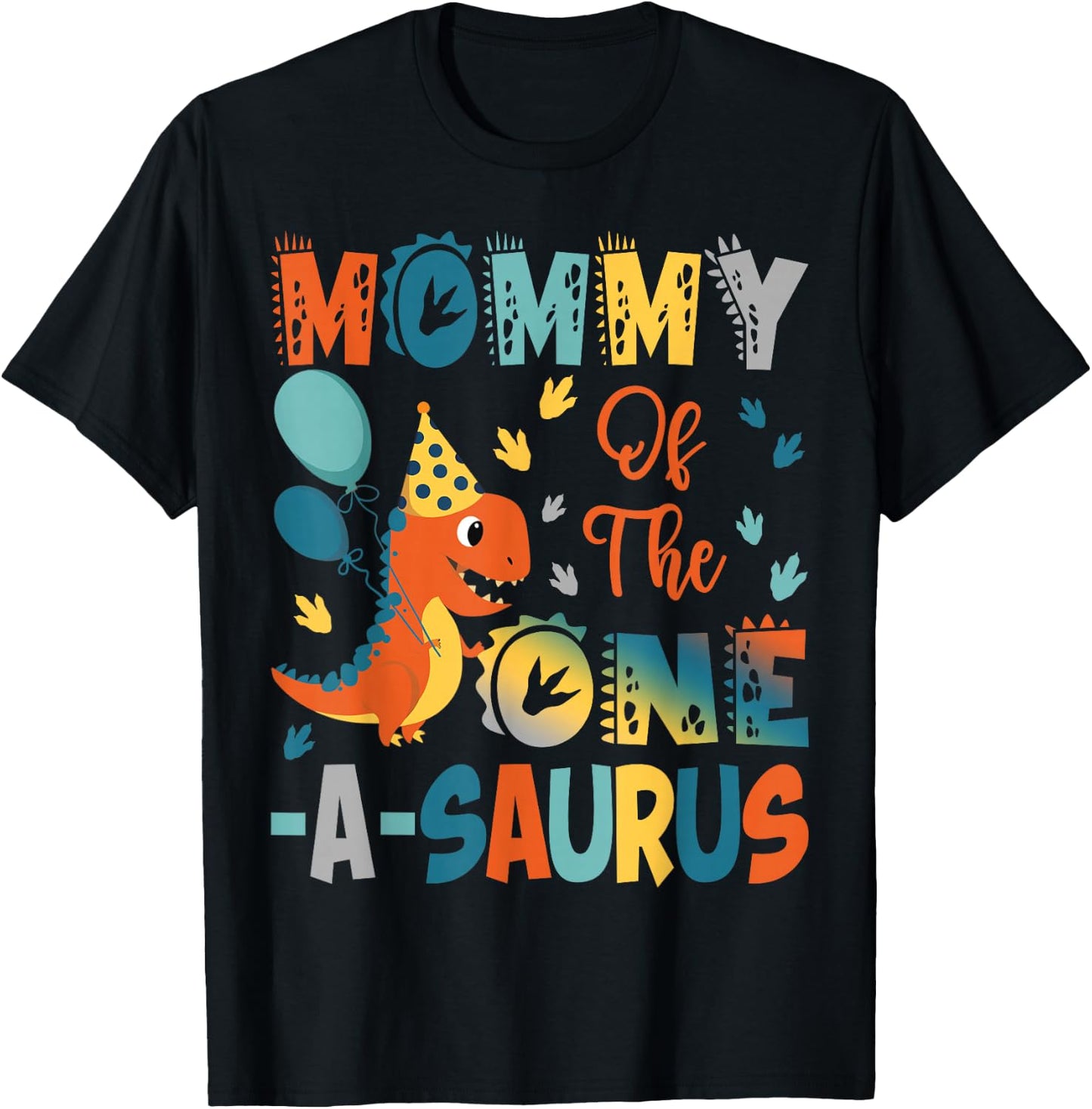 Mommy Of The One-A-Saurus 2Nd Birthday Dinosaur Party T-Shirt - T-Shirt | Black