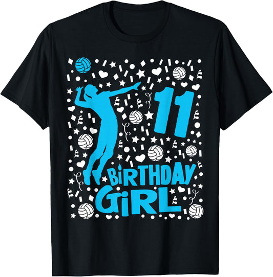 Girls Volleyball 11th Birthday Gift - 11 Year Old Player T-Shirt - T-Shirt | Black