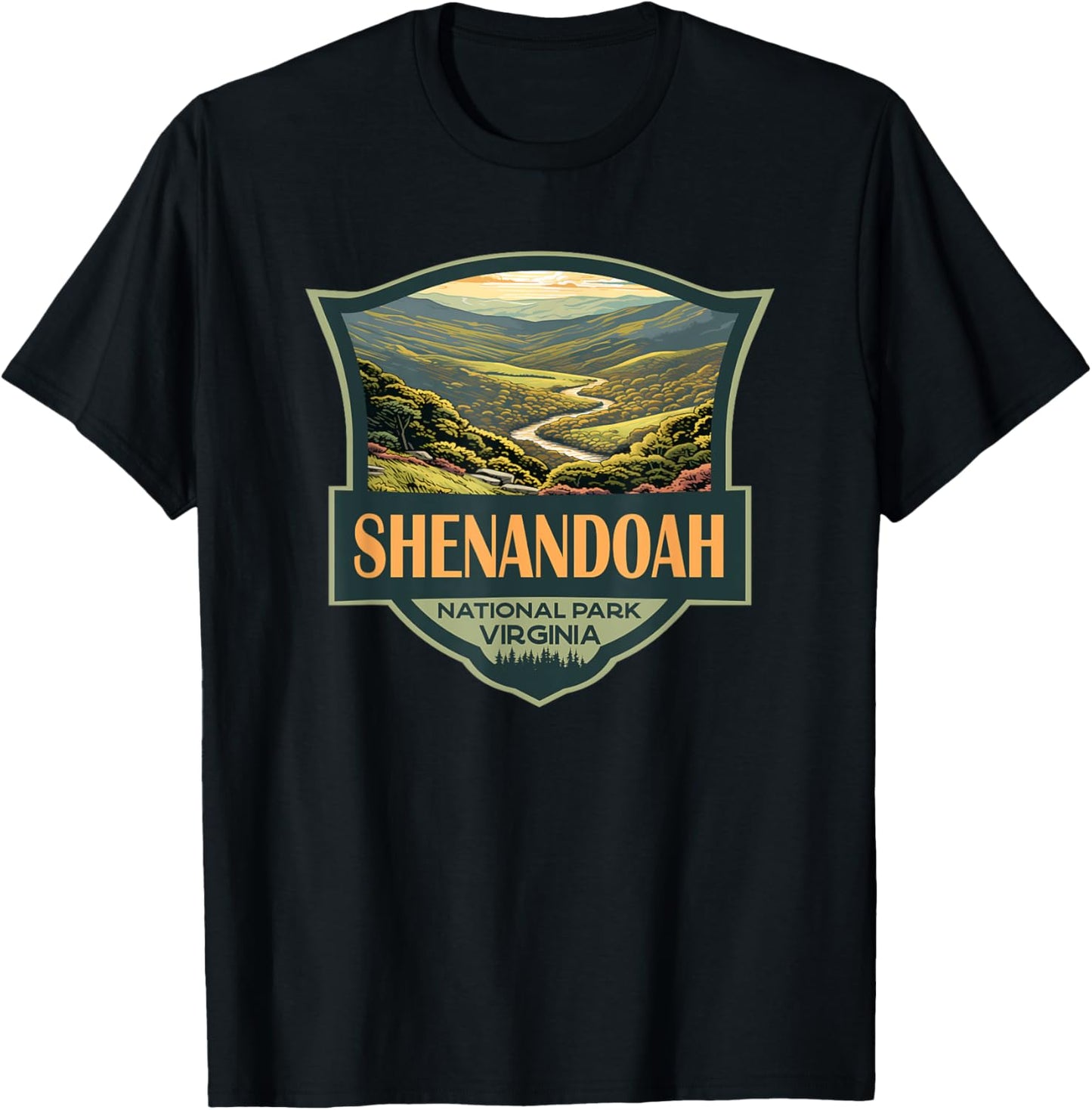 Shenandoah National Park Illustration Travel Retro Badge T-Shirt - T-Shirt | Black