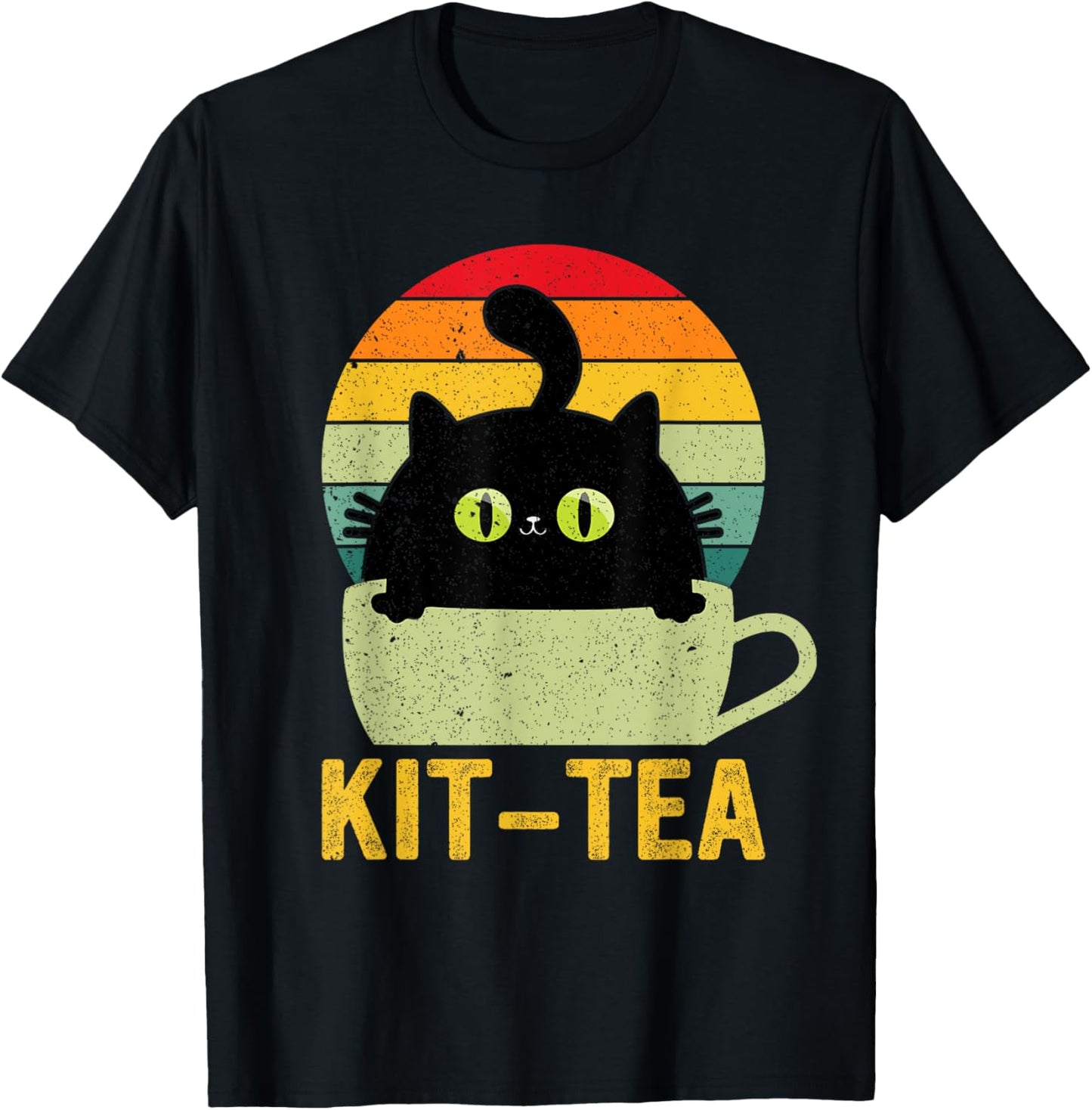 Kit Tea Black Kitty Cat Tea Lover Men Women Girls Kids T-Shirt - T-Shirt | Black