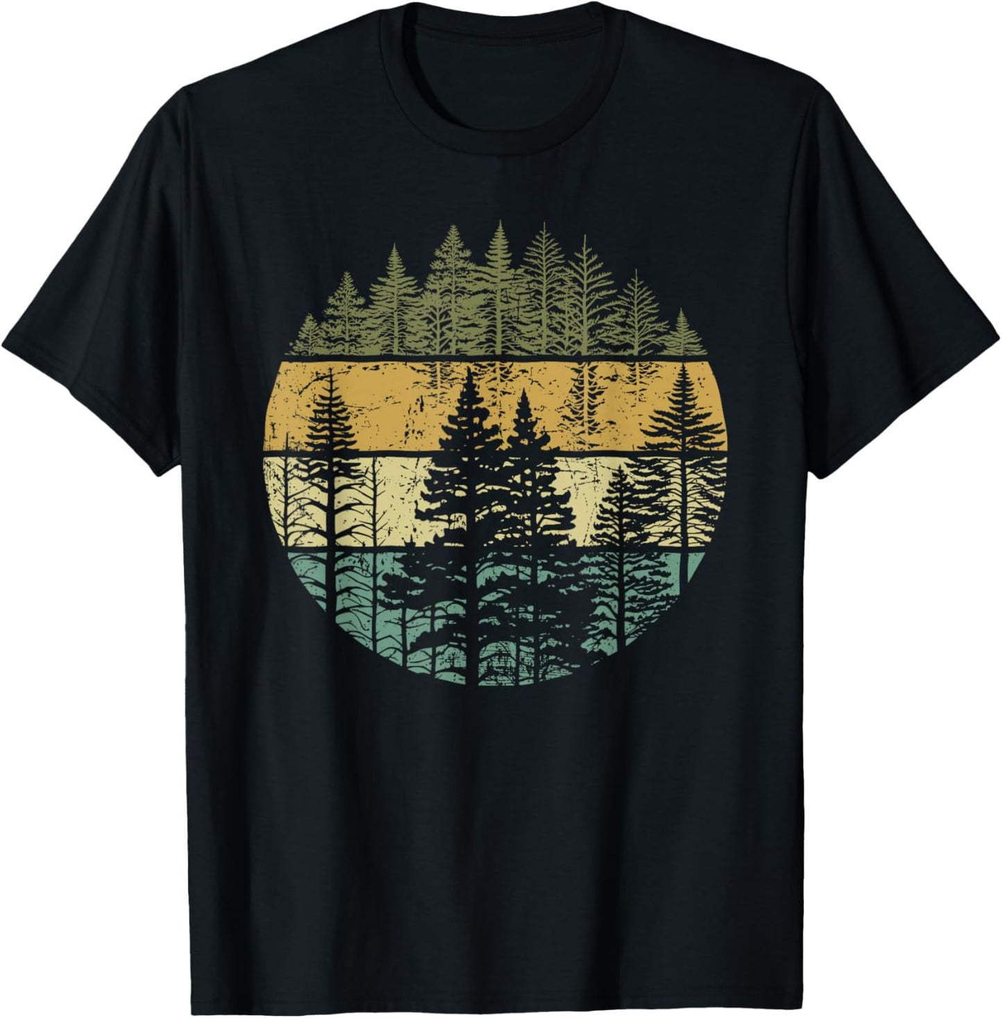 Retro Forest Trees Outdoors Nature Women Men Vintage Graphic T-Shirt - T-Shirt | Black