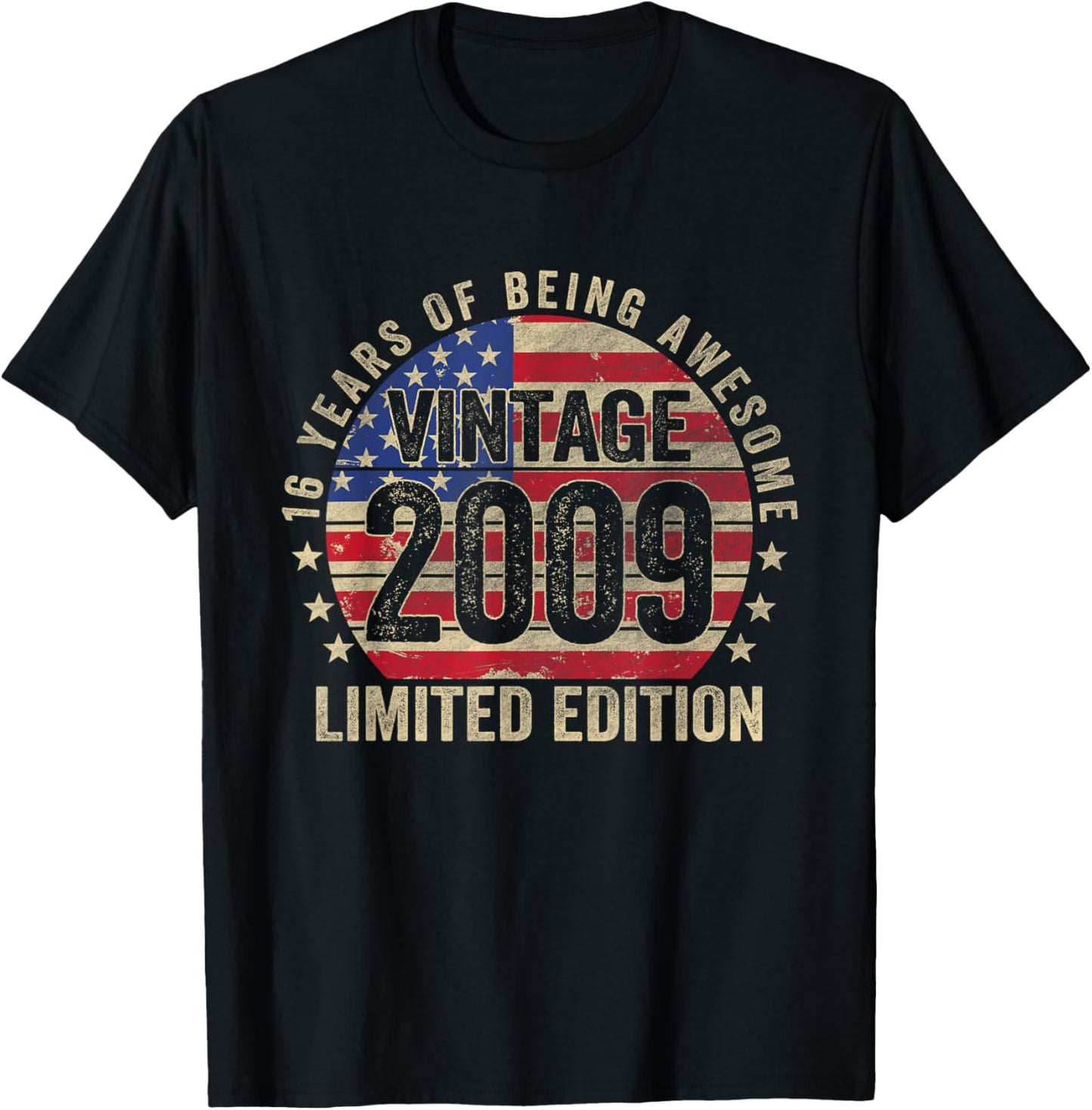 16 Year Old Gifts Vintage 2009 16th Birthday American Flag Kids Men T-Shirt - T-Shirt | Black