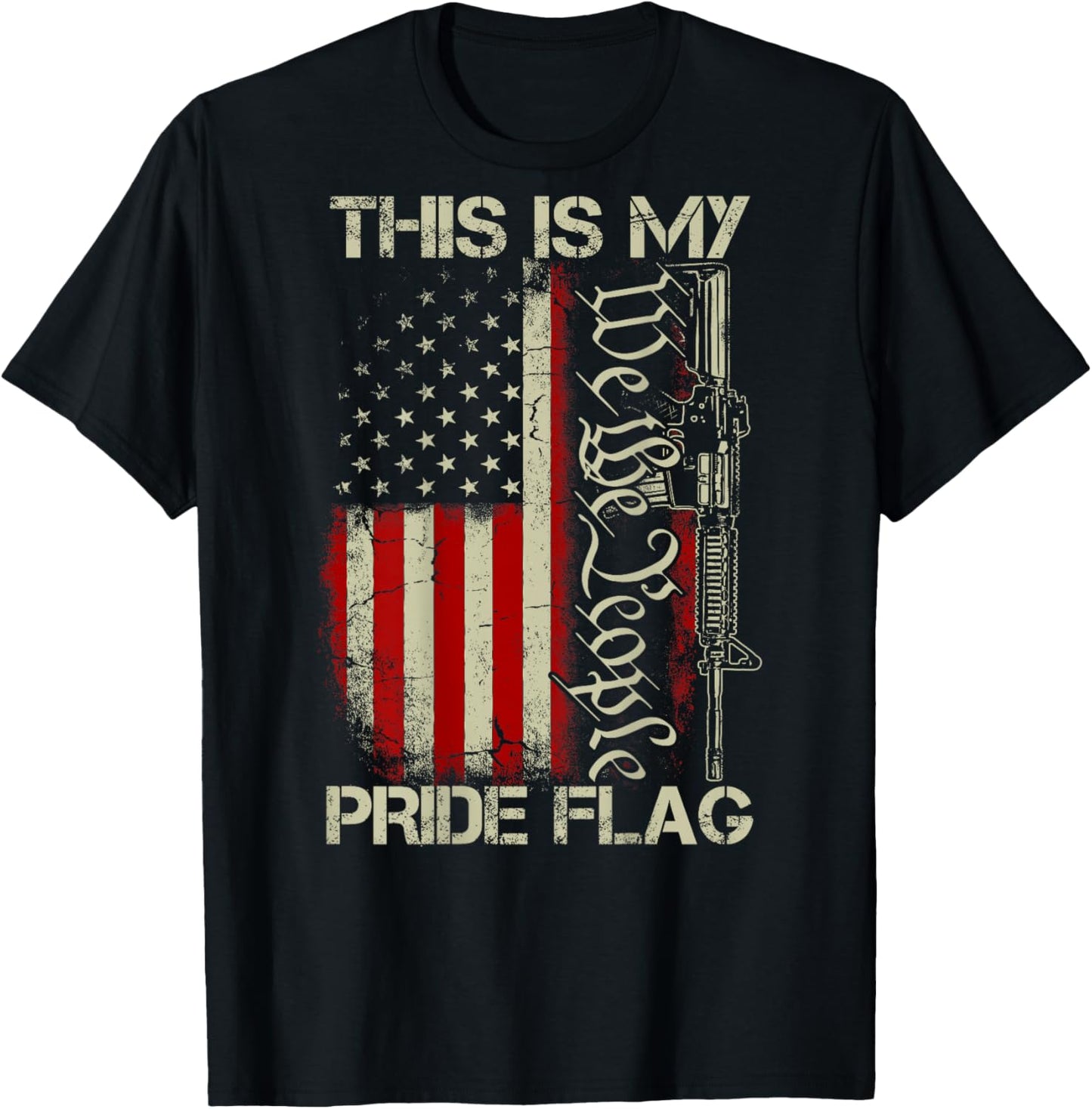 This is My Pride Flag USA Patriots Gun American Flag on Back T-Shirt - T-Shirt | Black