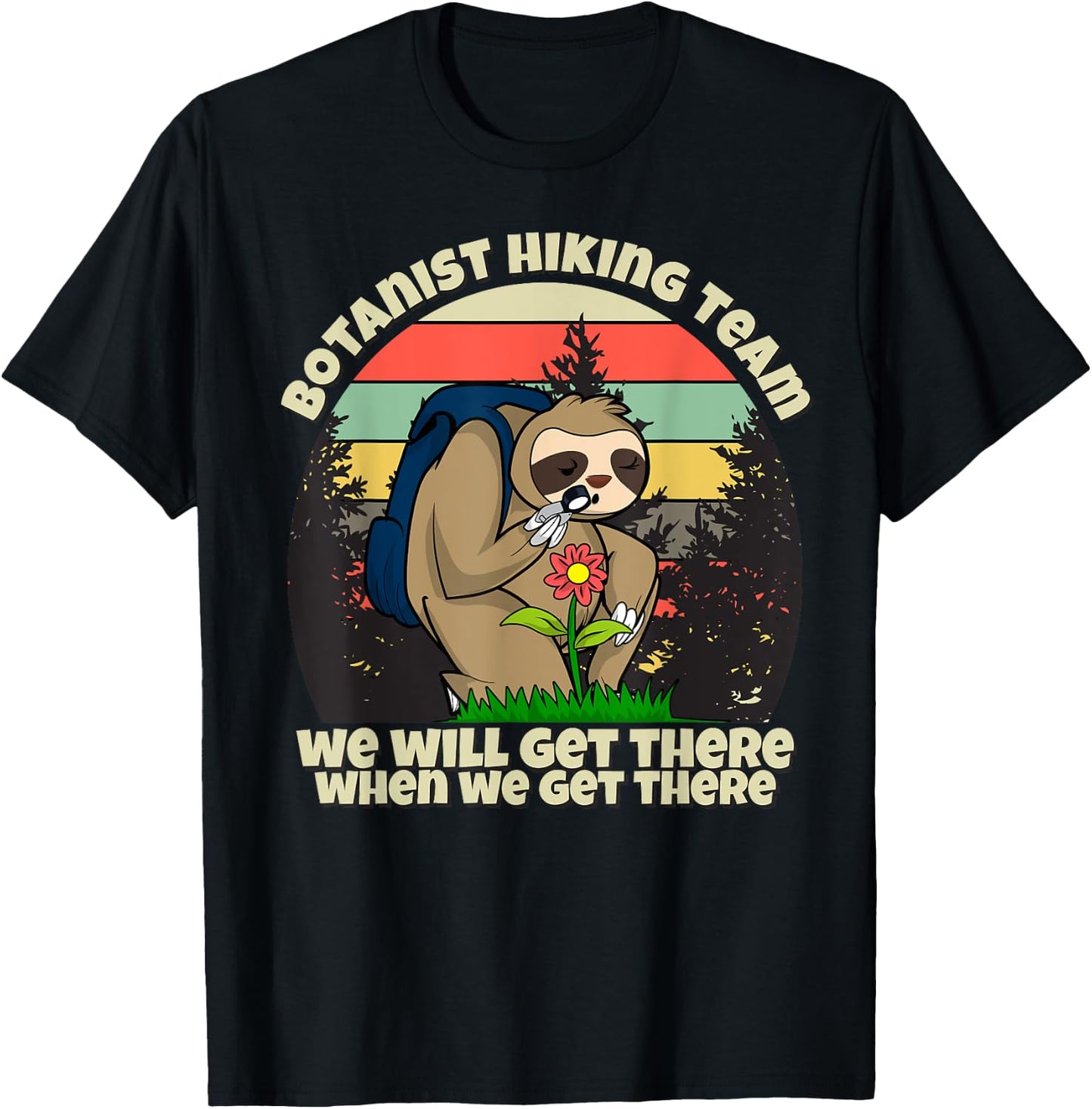 Botanist Hiking Team, Botany Sloth T-Shirt - T-Shirt | Black