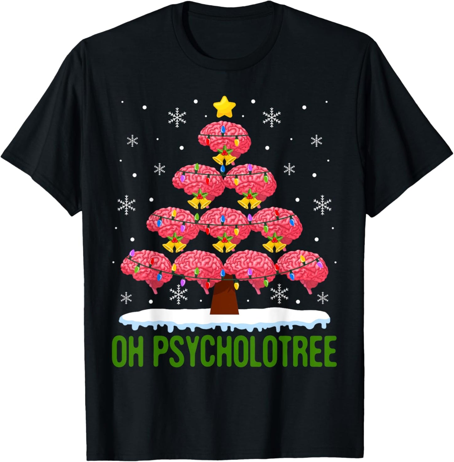 Christmas Tree Oh Psycholotree Psychology Brain Ugly Sweater T-Shirt - T-Shirt | Black
