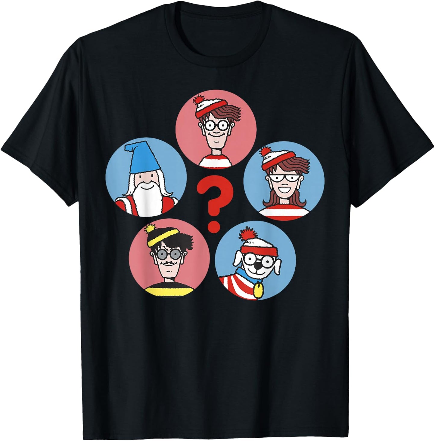 Where's Waldo Guess Who? Character Circles Graphic T-Shirt - T-Shirt | Black