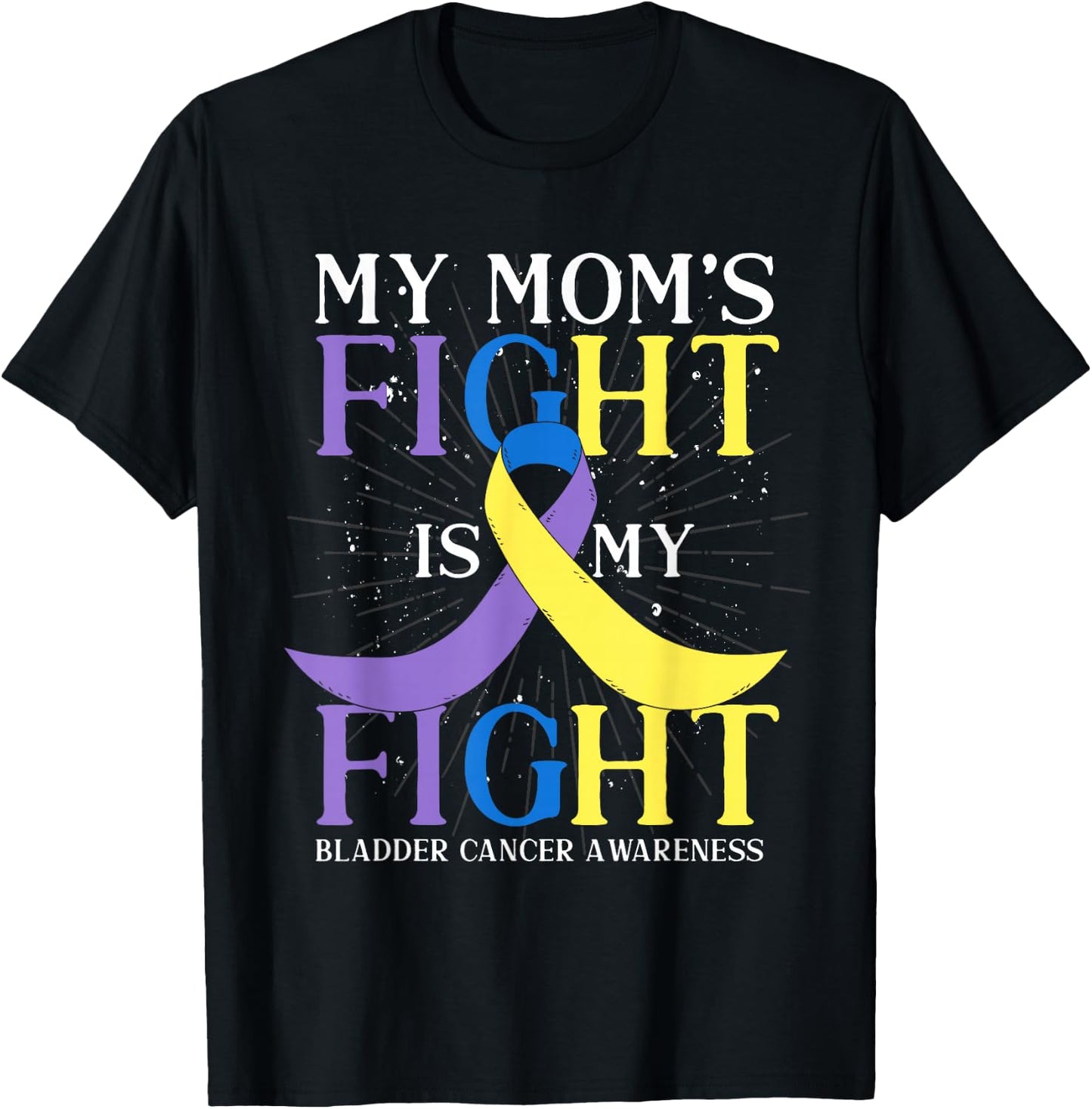Purple Blue Yellow Ribbon Mom Bladder Cancer Awareness T-Shirt - T-Shirt | Black